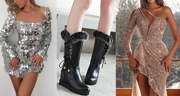 sequin dress with boots 