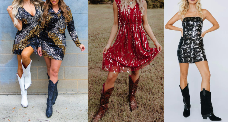 sequin dress with cowboy boots 