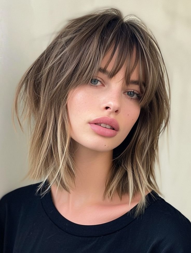 short butterfly haircut with bangs  